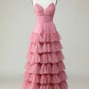 ZAPAKA Elegant Pink Tiered Prom Dress